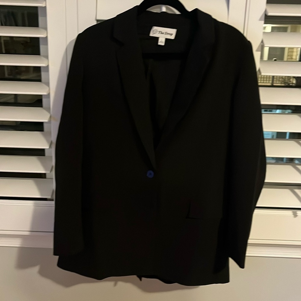 Amazon The Drop Black Single Button Long Blazer L… - image 1